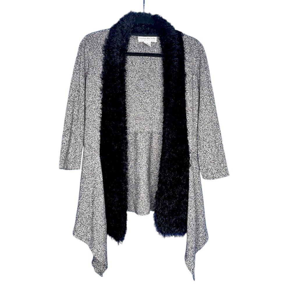 Lauren Michelle Womens Charcoal Open‎ Front Cardigan Faux Fur Asymmetrical S